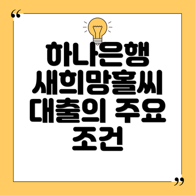 하나은행 새희망홀씨 대출의 주요 조건