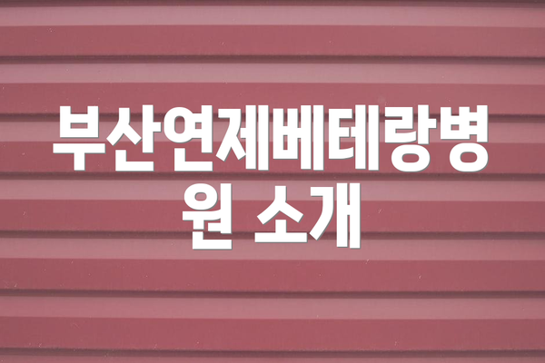 부산연제베테랑병원 소개