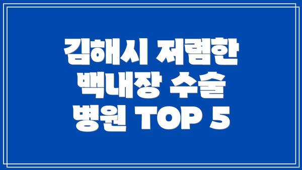 김해시 저렴한 백내장 수술 병원 TOP 5