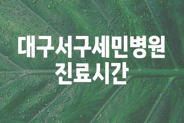대구서구세민병원 진료시간