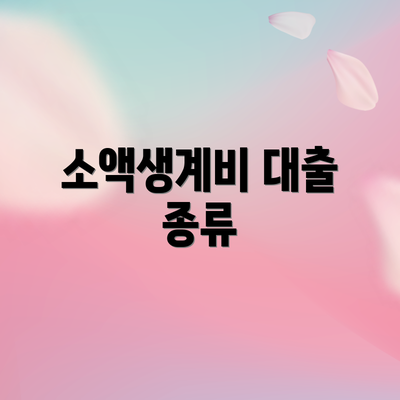 소액생계비 대출 종류